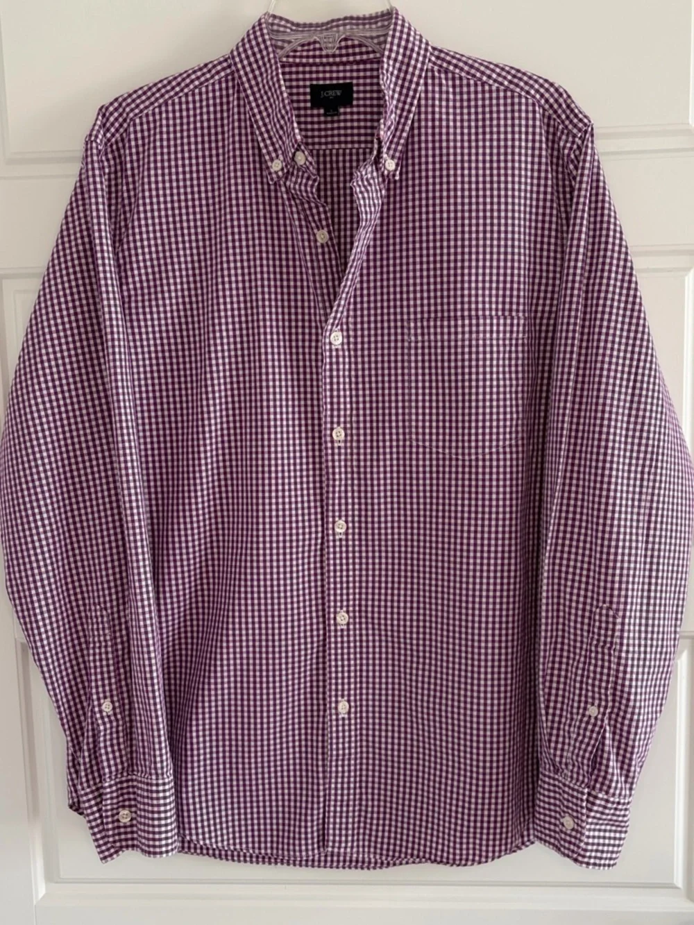 J. Crew Mens Purple White Gingham Checkered Lightweight Button Down Shirt Large
